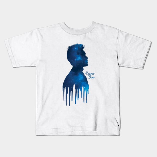 Shadowhunters / The Mortal Instruments- Magnus Bane / Harry Shum Jr dripping silhouette (blue galaxy) - Warlock - Malec - Clary, Alec, Jace, Izzy Kids T-Shirt by Vane22april